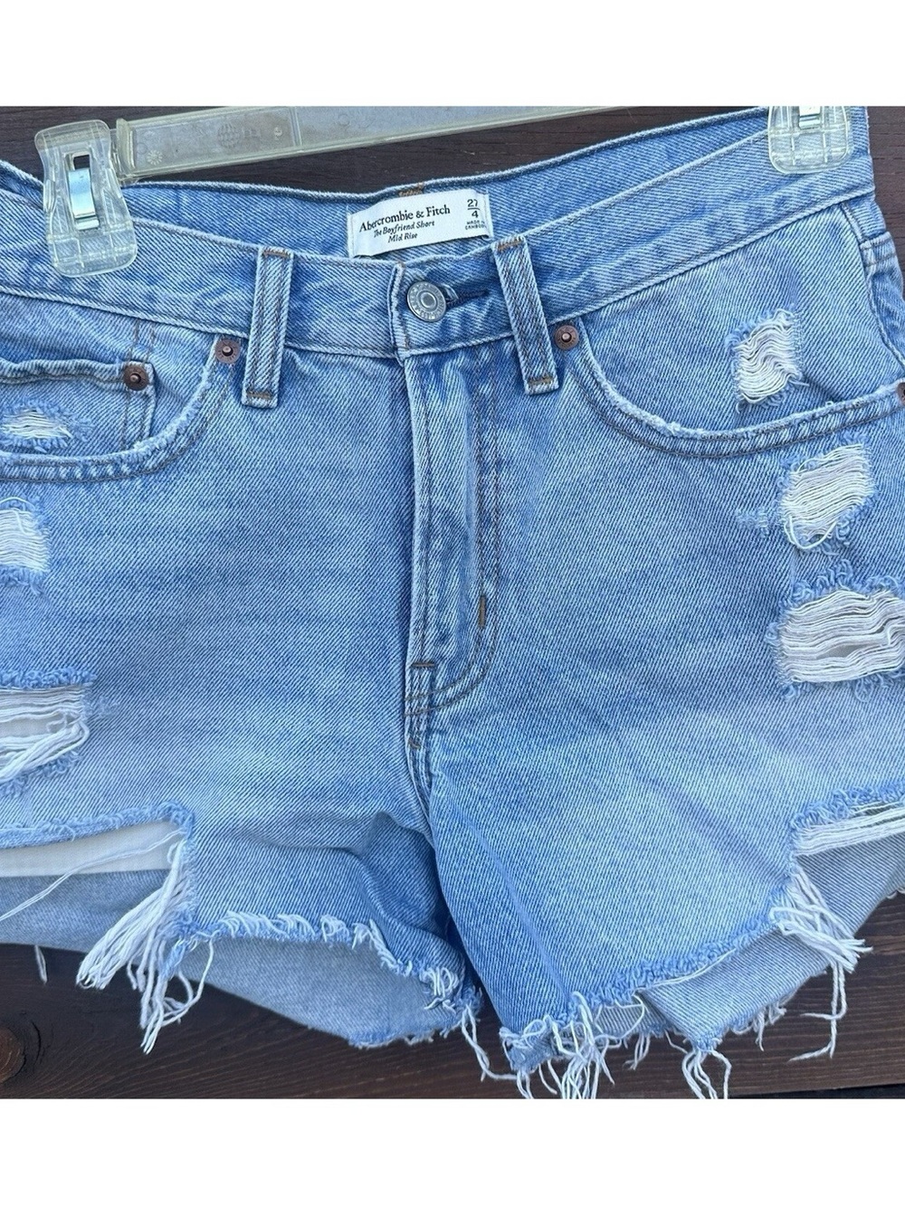 Abercrombie & Fitch Light Wash Distressed Denim Cutoff Shorts